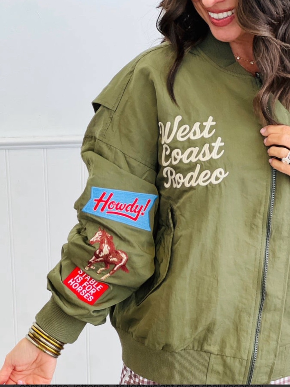 Women’s Olive Green Bomber Jacket with Embroidered Patches Medium - Picture 2 of 10